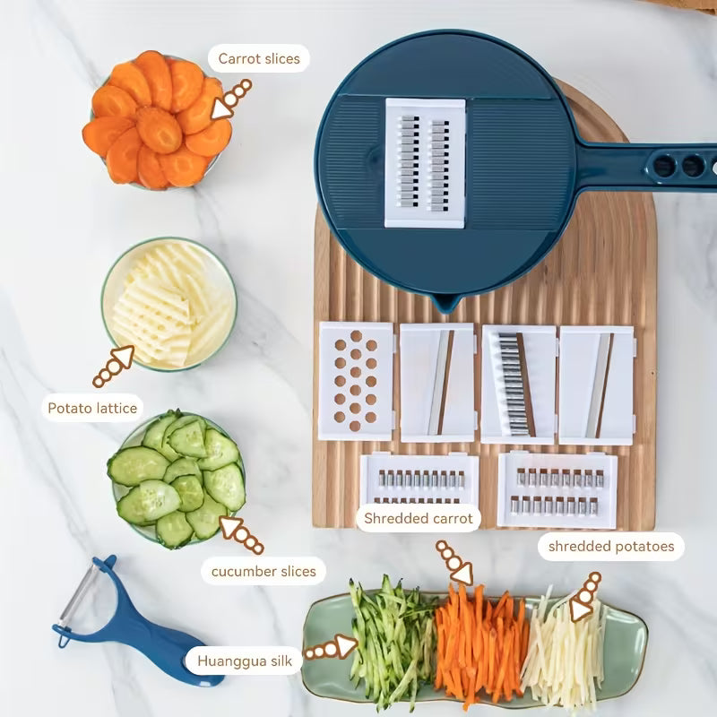 12-in-1 Vegetable Chopper & Grater – Manual Slicer, Shredder & Julienne Cutter for Carrot, Potato, Radish & More – Multifunctional Kitchen Vegetable Cutter Tool