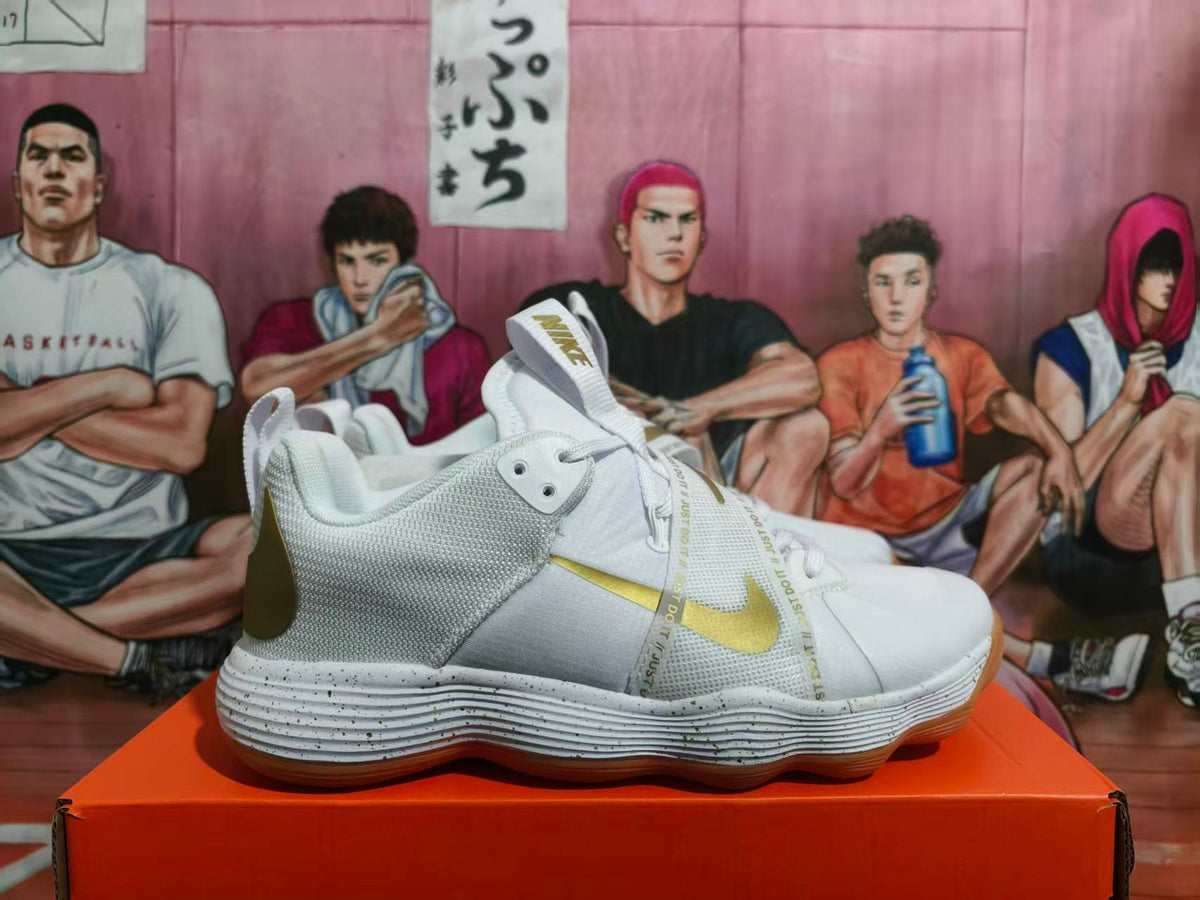 Nike White and Gold Basketball Sneakers