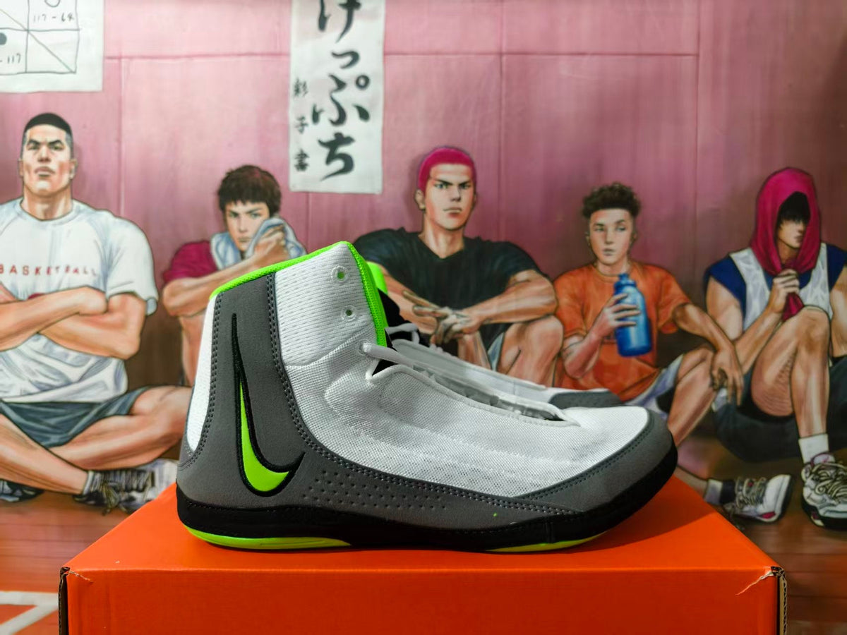 Nike Wrestling Shoes Gray Black Volt Green High Top
