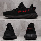 Yeezy 350 V2 Black Sneakers with Red Detail