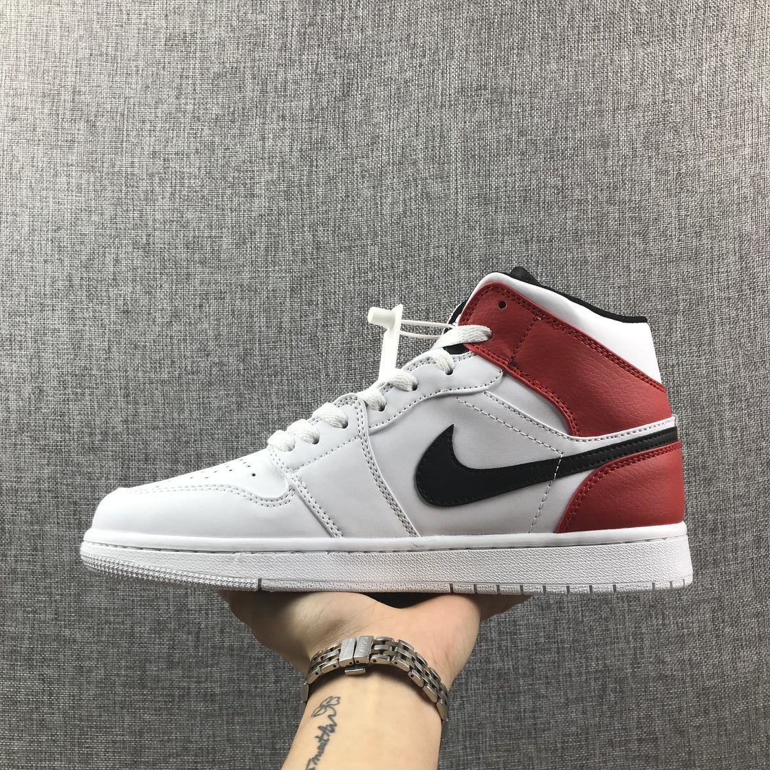 Jordan 1 Mid White Red Black Sneakers 554724-116