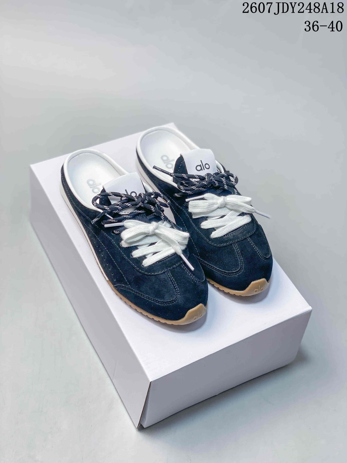 alo Sunset Mule Sneakers in Pink, Navy and Cream