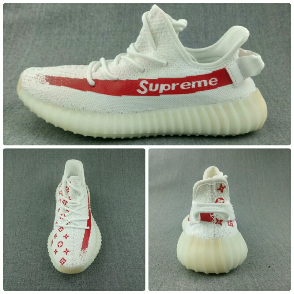 Yeezy 350 V2 White Red Printed Sneakers