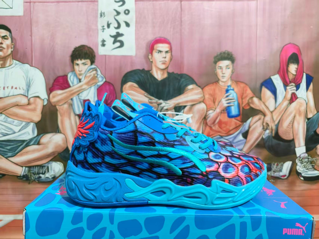 PUMA Blue Basketball Sneakers with Multicolor Print