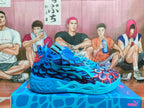 PUMA Blue Basketball Sneakers with Multicolor Print