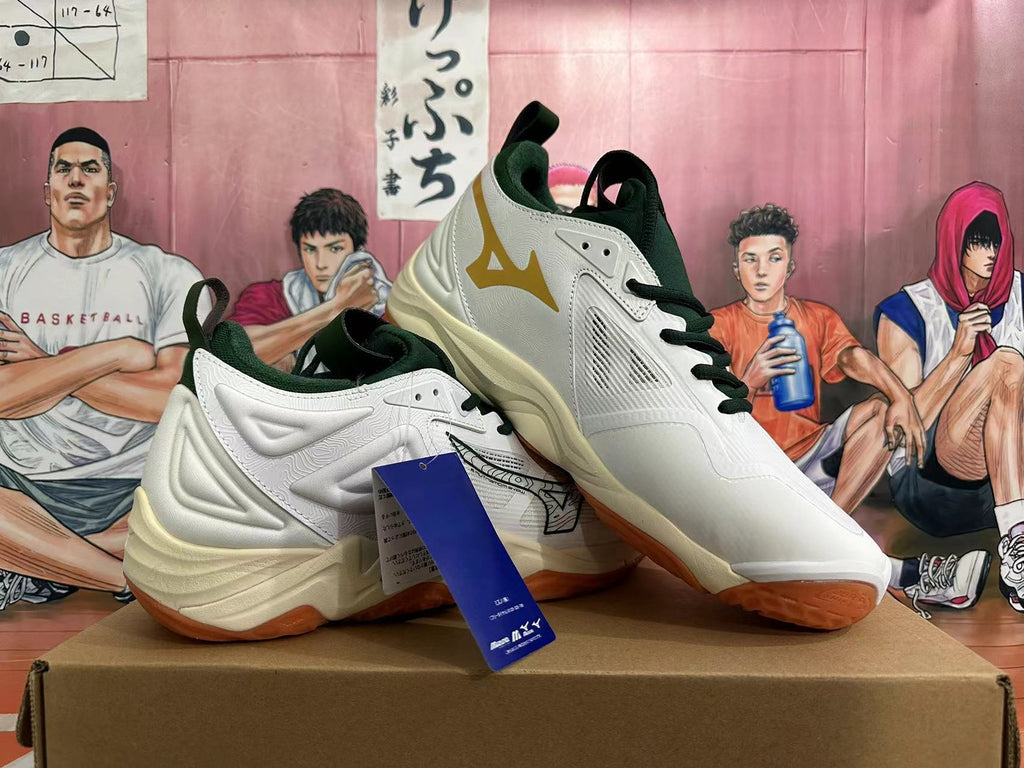 Mizuno Wave Momentum 3 Volleyball Shoes, White and Green