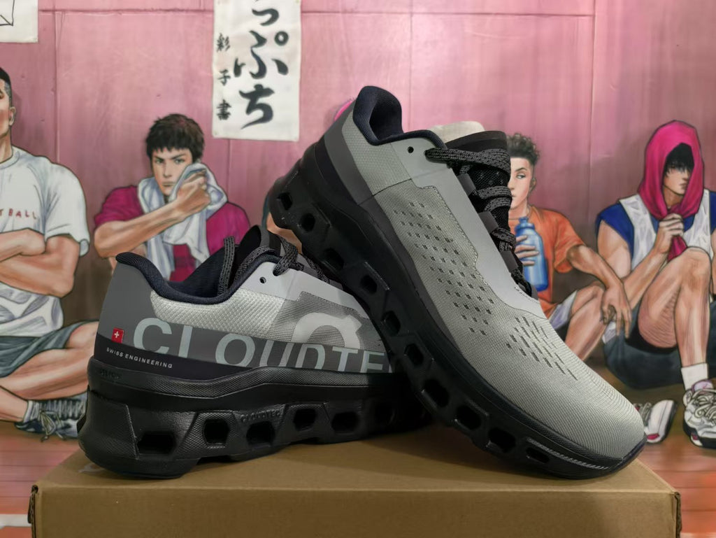 On Cloud Running Sneakers Mineral Gray and Black