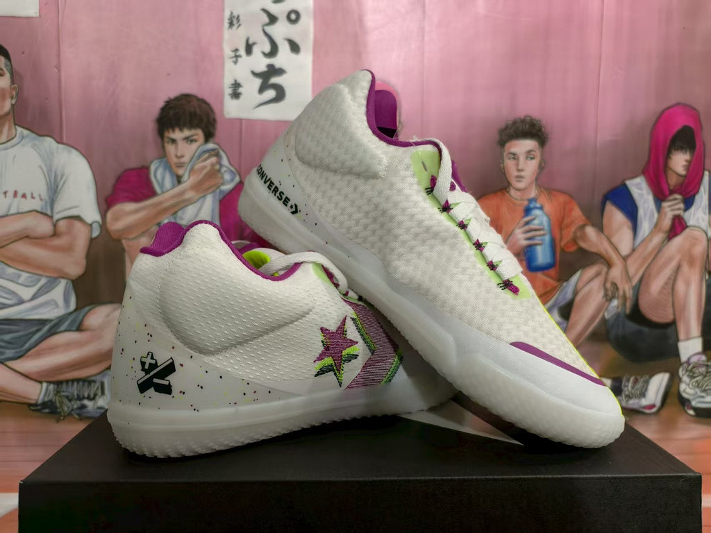 Converse White and Purple Low-Top Sneakers