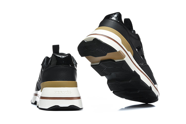 Hermès Black and White Leather-Style Lace-Up Sneakers