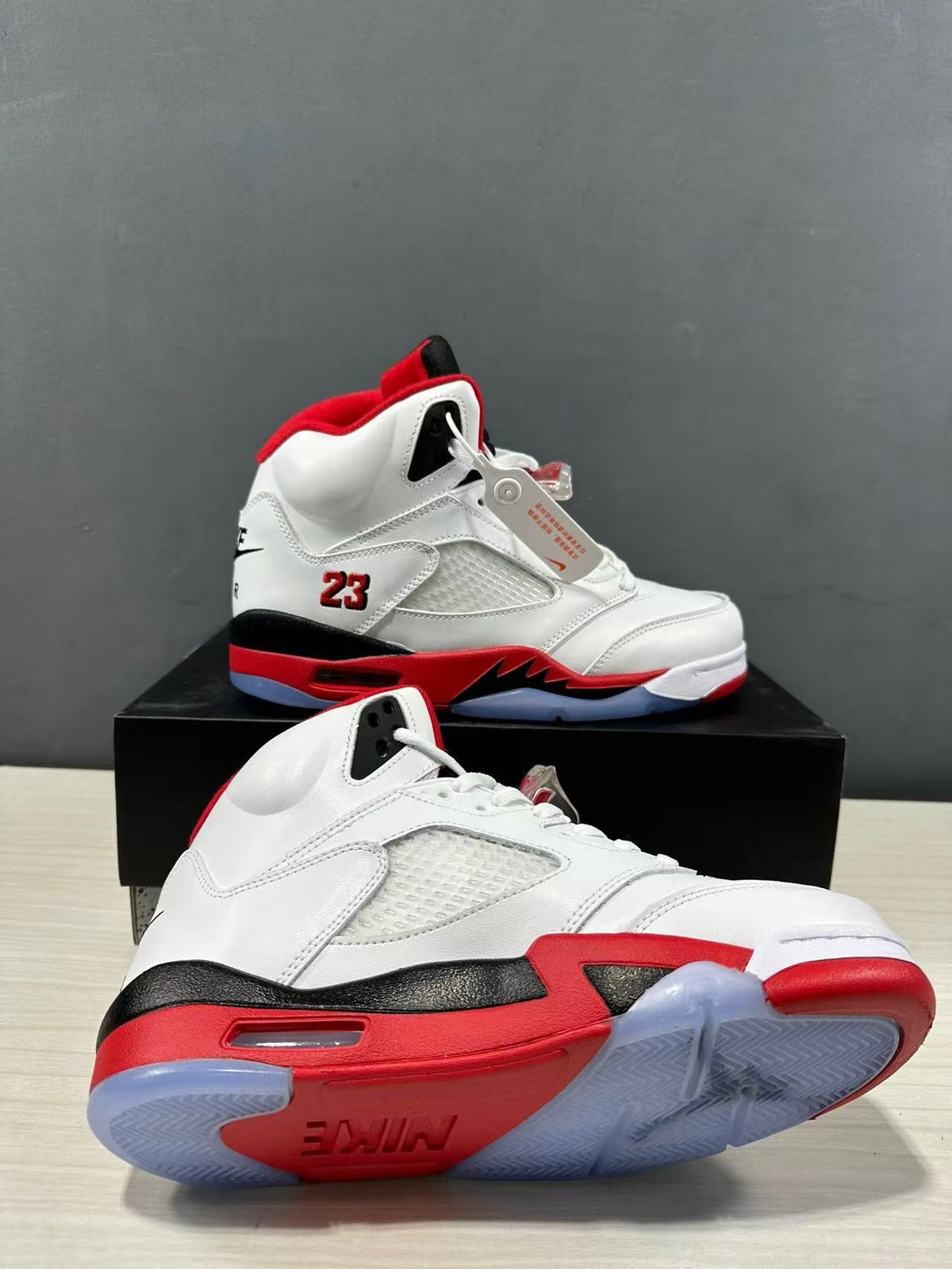 Jordan Air Jordan 5 Fire Red Black Tongue Sneakers White Red