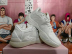 White Basketball Sneakers with Sculpted Sole