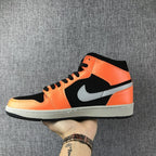 Air Jordan 1 Mid Sneakers in Black, Orange and Grey 554724-062