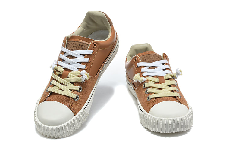 Brown Low-Top Lace-Up Sneakers with Contrast Toe Cap