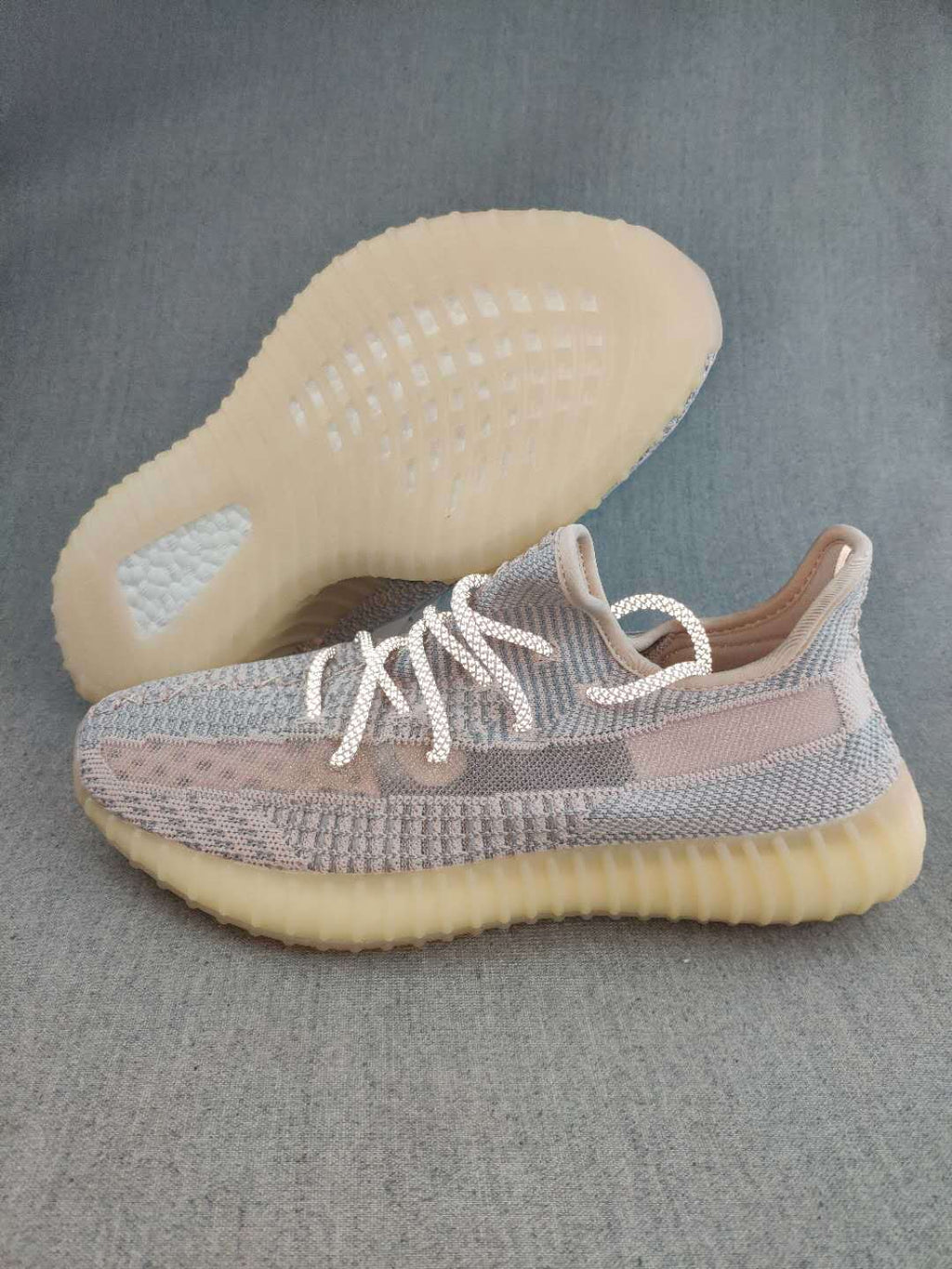 Yeezy 350 V2 Knit Sneakers Grey Pink Gum Sole