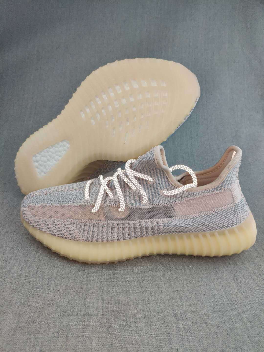 Yeezy 350 V2 Knit Sneakers Grey Pink Gum Sole