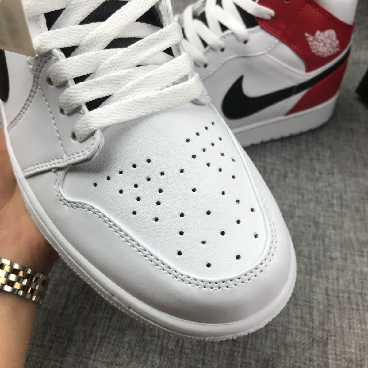 Jordan 1 Mid White Red Black Sneakers 554724-116