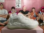 White Basketball Sneakers with Sculpted Sole