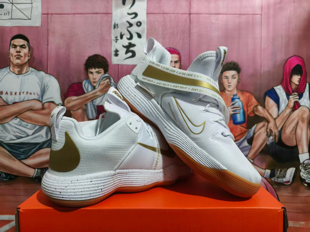 Nike White and Gold Basketball Sneakers