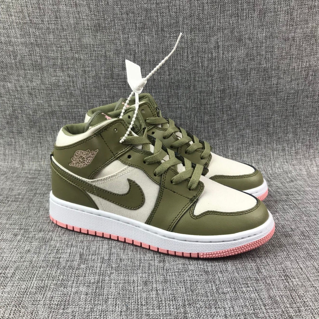 Jordan Air Jordan 1 Mid Olive White Pink Sneakers