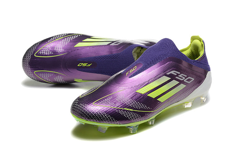 adidas F50 Laceless Firm Ground Soccer Cleats Purple Lime