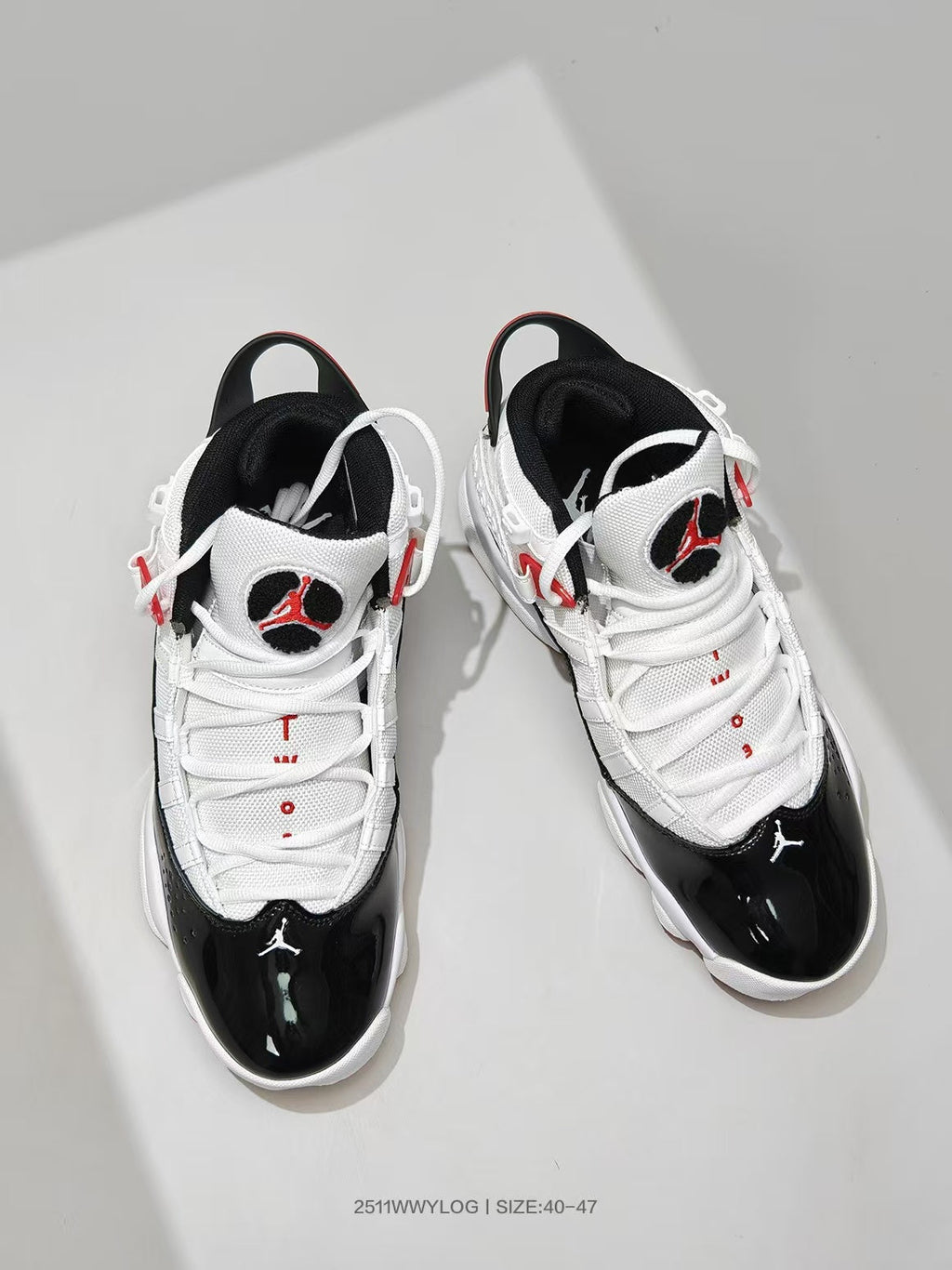 Jordan 6–7 White Black Red High-Top Sneakers