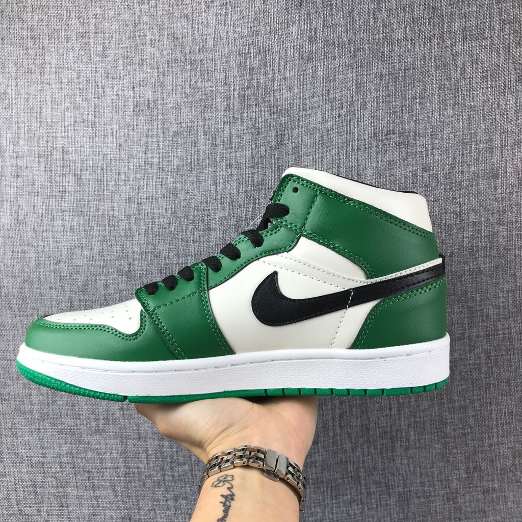 Jordan 1 Mid White Green Black Sneakers 852542-301