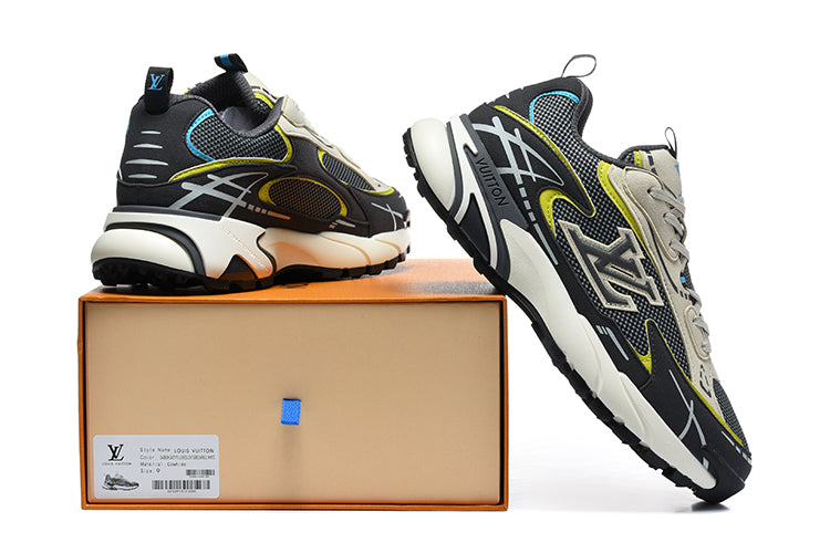 Louis Vuitton Black and Grey Chunky Sneakers with Blue Accents