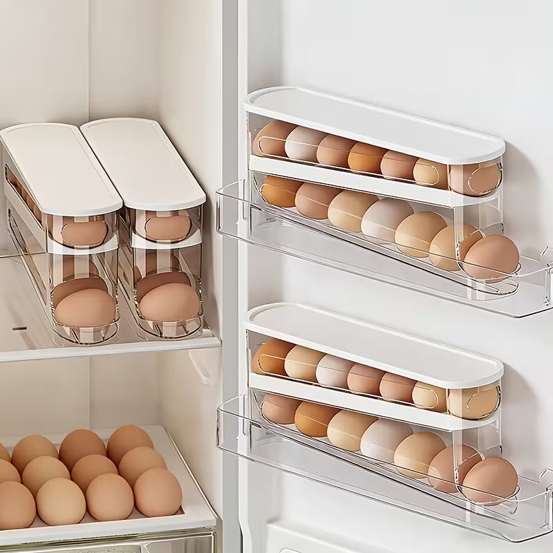 Auto-Sliding Egg Holder Tray Fridge Storage Organizer 14 Eggs