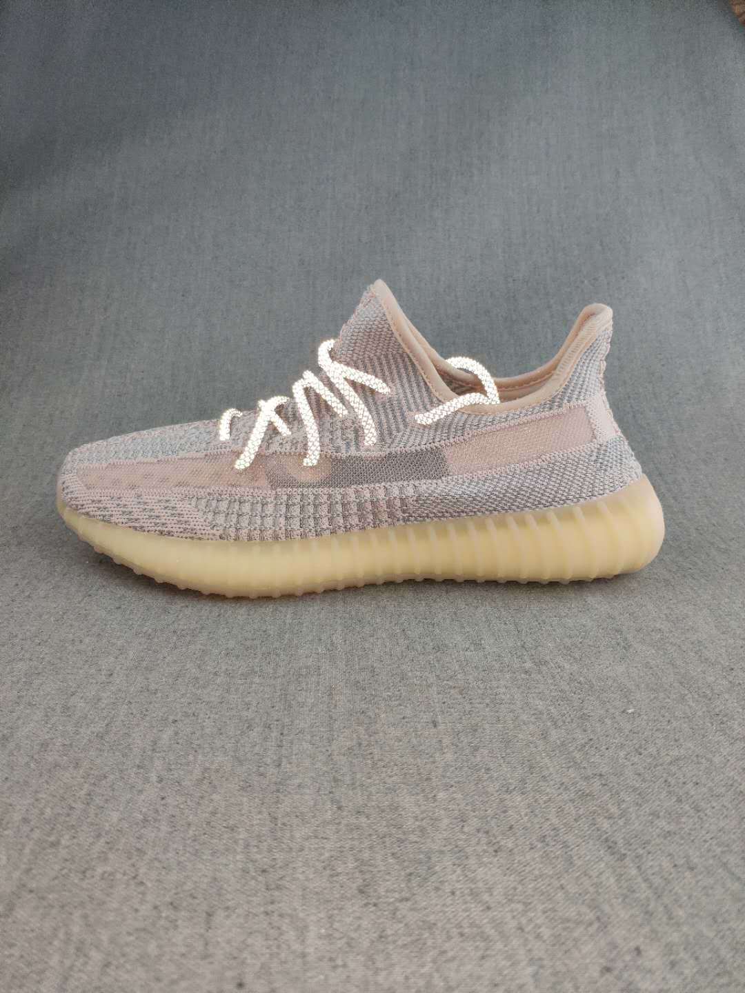Yeezy 350 V2 Knit Sneakers Grey Pink Gum Sole