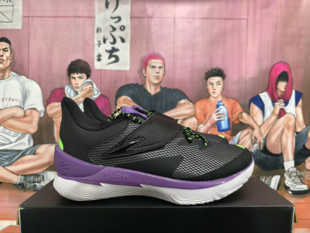 Black Purple Basketball Sneakers with Green Accents