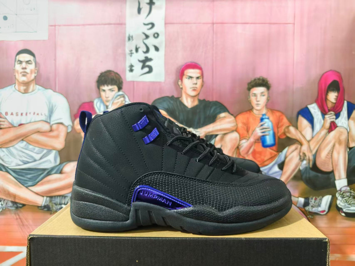 Jordan 12 Black and Blue High-Top Sneakers