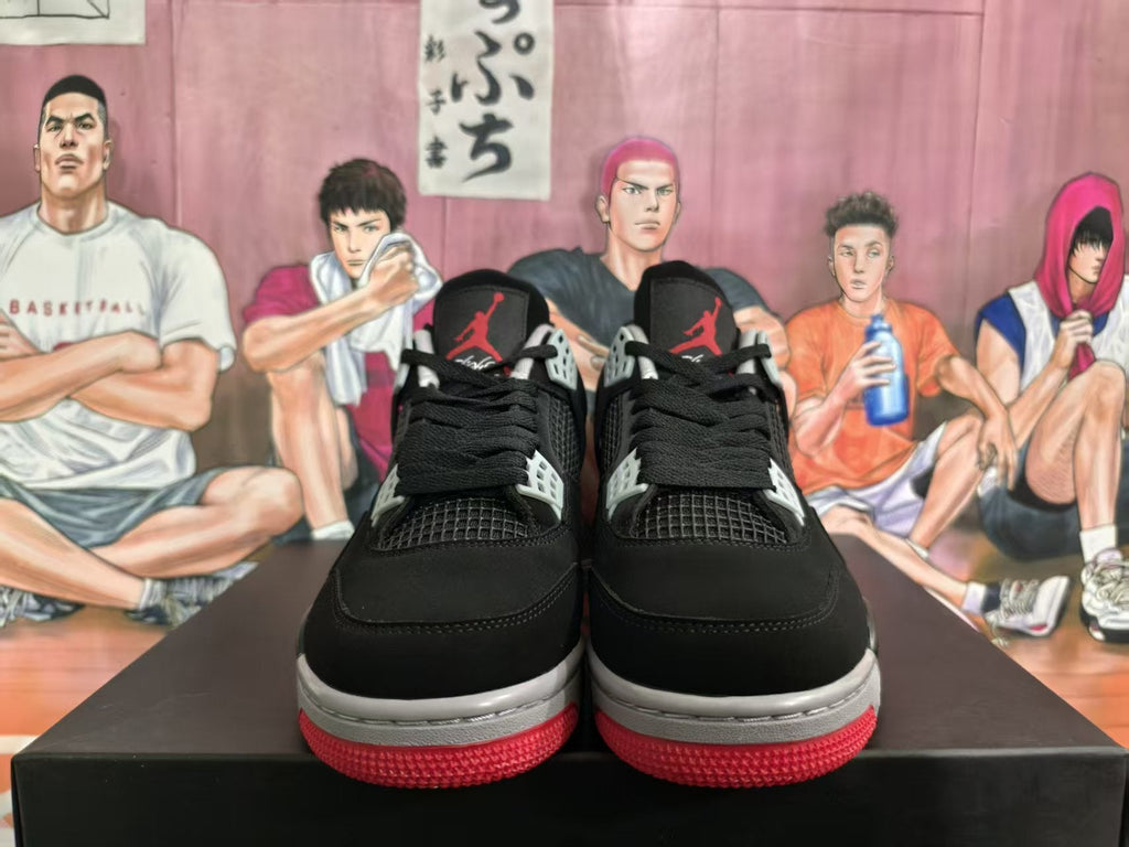 Jordan 4 Black Cement Sneakers Black Grey Red