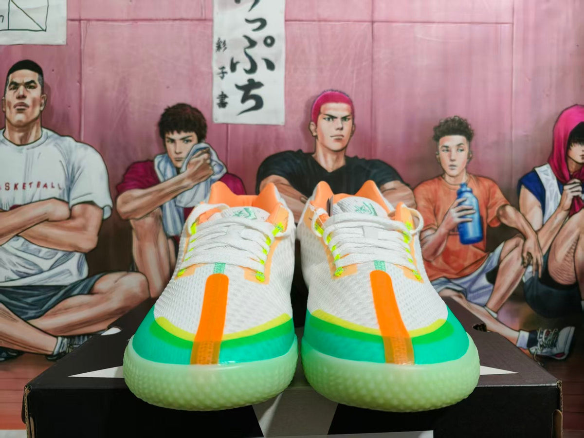 Converse Basketball Shoes in White, Green and Orange