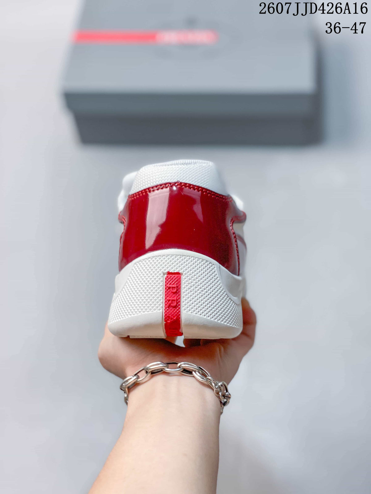 Prada 2607JJD426A16 Red and White Platform Sneakers