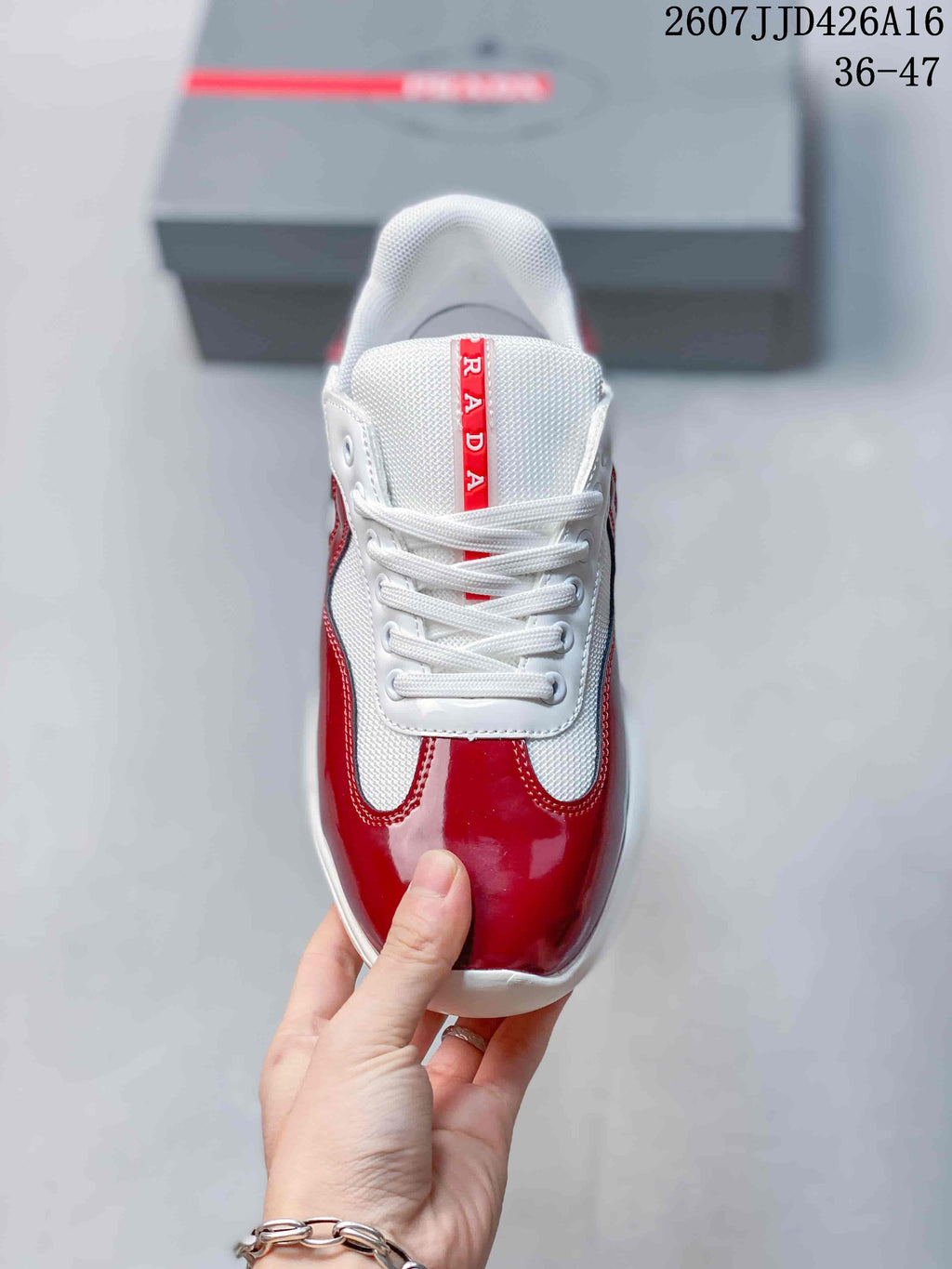 Prada 2607JJD426A16 Red and White Platform Sneakers