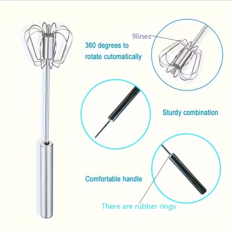 Multifunctional Stainless Steel Whisk & Milk Frother – Hand Push Blender for Eggs, Cream & Baking – All-in-One Kitchen Mixing, Blending & Beating Tool