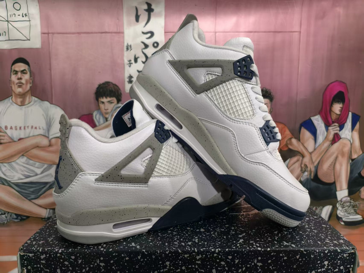 Jordan 4 Sneakers White and Dark Blue