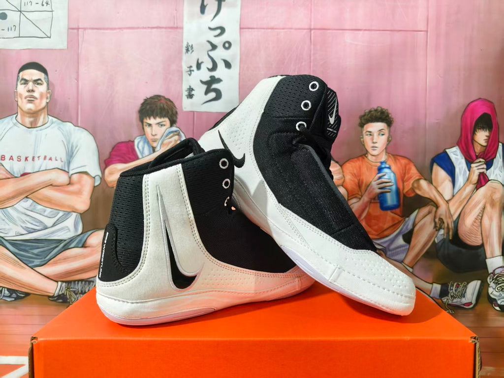 Nike Black and White High-Top Wrestling Sneakers