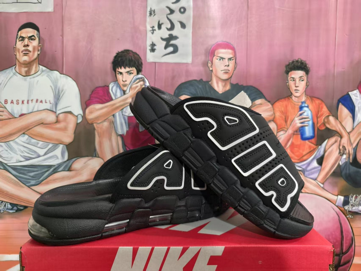 Nike Air More Uptempo Black White Slides