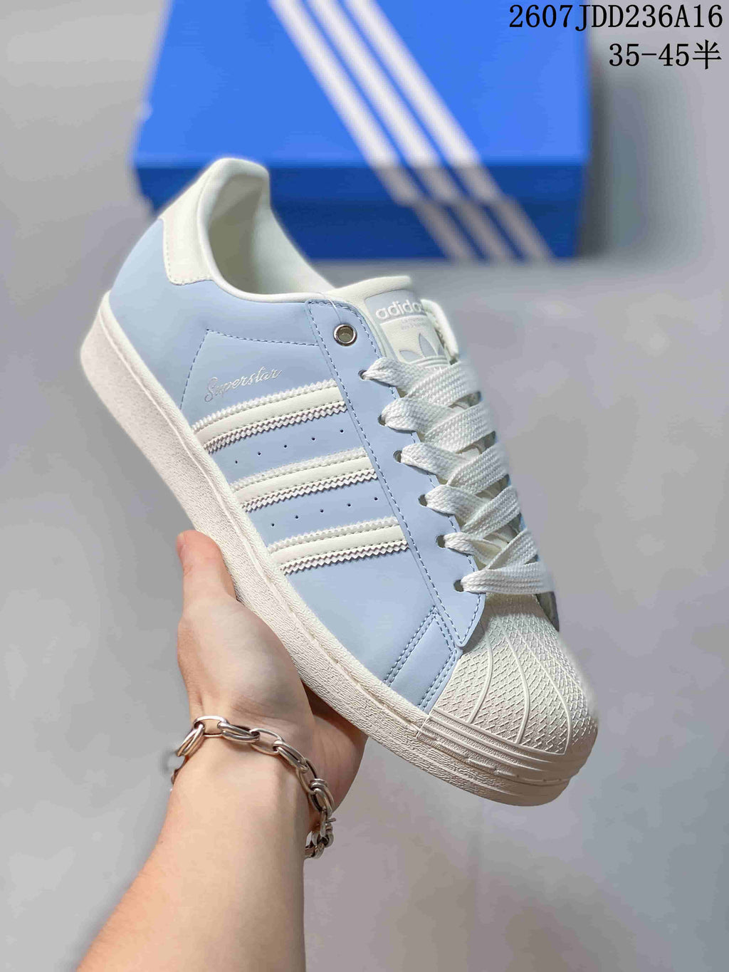 adidas Superstar Light Blue and White Sneakers JDD236A16