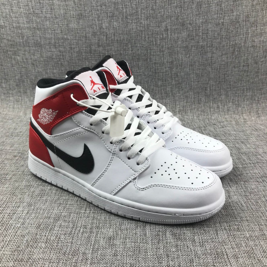 Jordan 1 Mid White Red Black Sneakers 554724-116