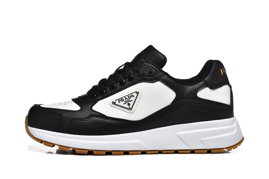 Prada Black and White Low-Top Sneakers with Gum Sole