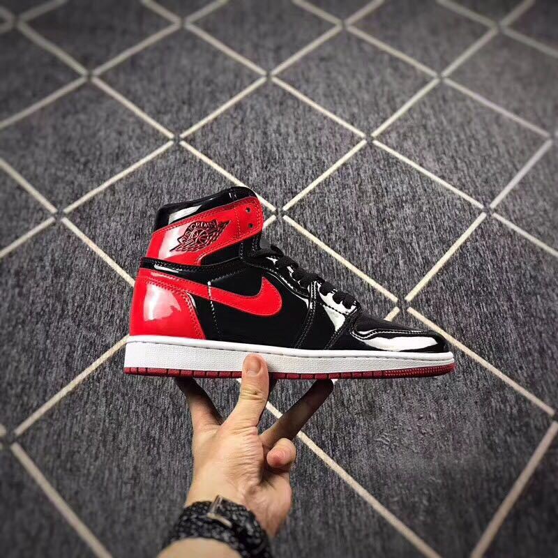 Jordan 1 High Black Red Patent Leather Sneakers