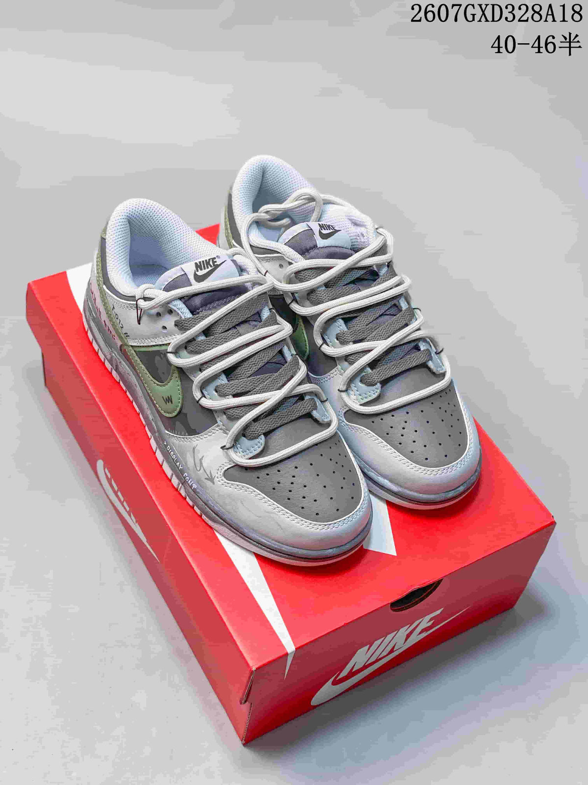 Nike Dunk Low Custom Gray Green Graffiti Sneakers