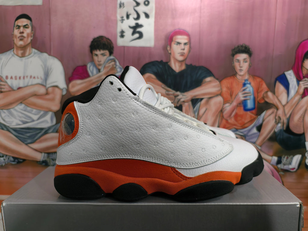 Jordan 13 Retro Basketball Sneakers White and Orange