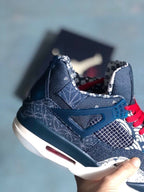 Jordan 4 Sashiko-Style Embroidered Sneakers Navy Red