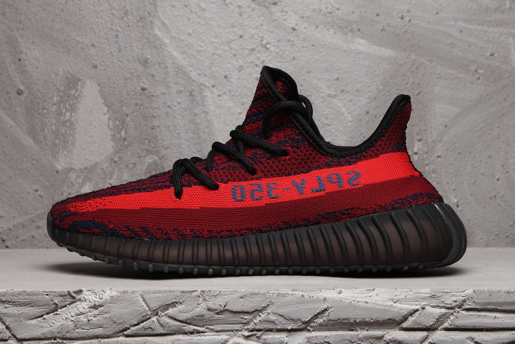 Yeezy 350 V2 Red Black Knit Sneakers