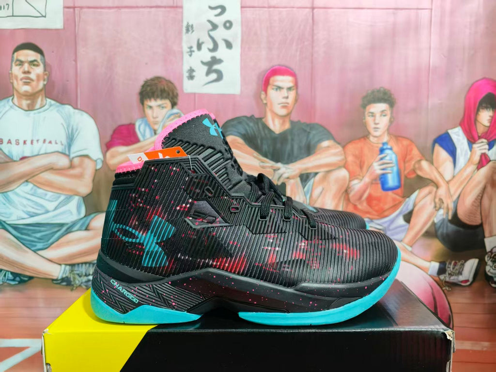 Under Armour Charged Basketball Sneakers Black Pink Blue
