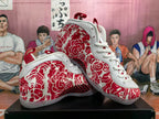 Red and White Floral Basketball Sneakers