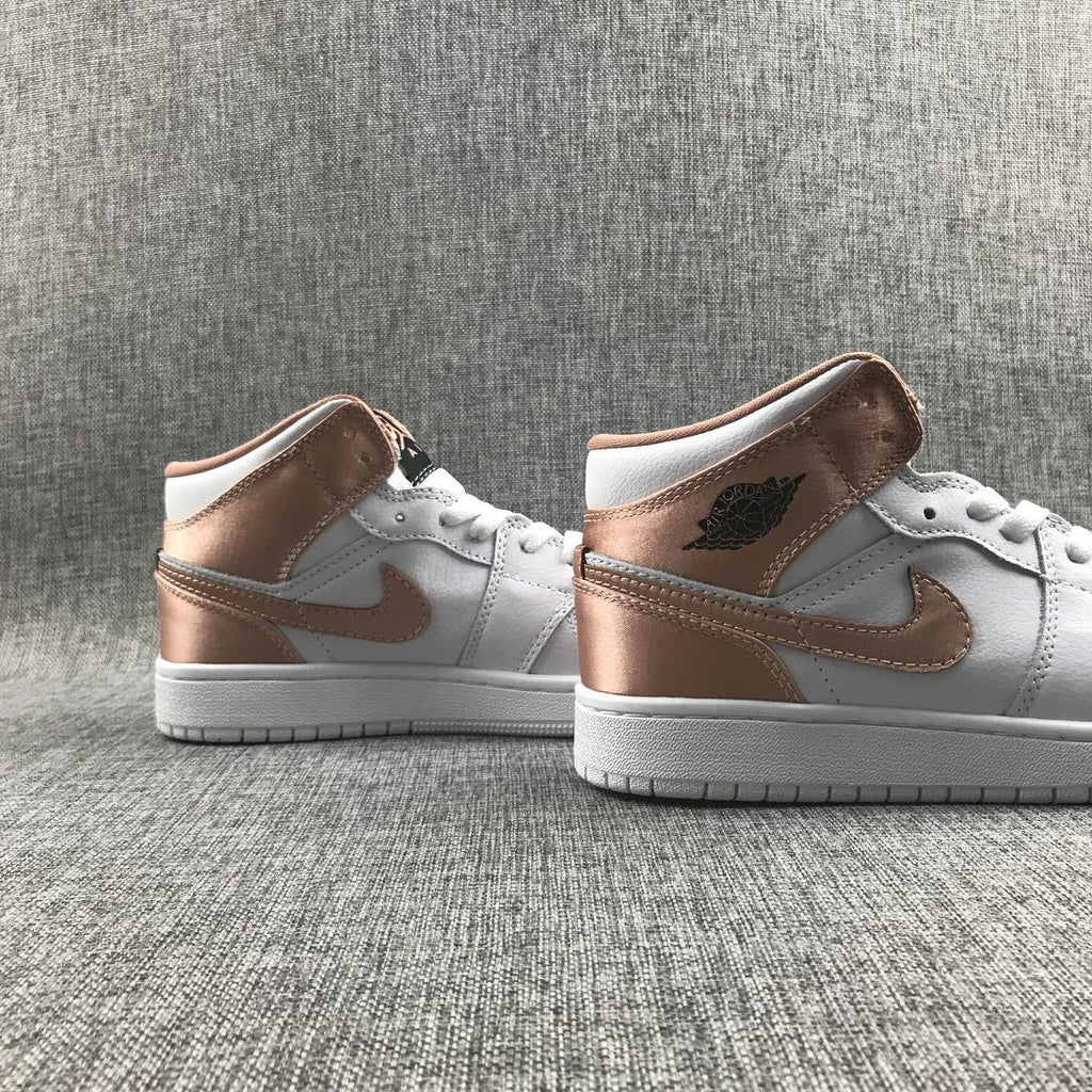 Air Jordan 1 Mid Rose Gold White Sneakers 555112-190